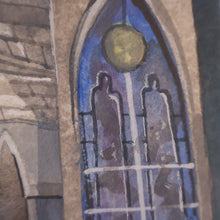 Load image into Gallery viewer, 1994 Richard Norman Painting (RSW). Moonlit Churchyard; Gouache on paper SIGNED
