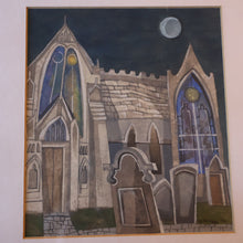 Load image into Gallery viewer, 1994 Richard Norman Painting (RSW). Moonlit Churchyard; Gouache on paper SIGNED
