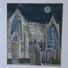 Load image into Gallery viewer, 1994 Richard Norman Painting (RSW). Moonlit Churchyard; Gouache on paper SIGNED
