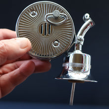 Load image into Gallery viewer, Vintage 1950s MUSICAL Chrome Drinks Pourer by DECANTATA. Winds Up and Plays Auld Lang Syne

