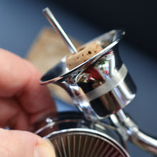 Load image into Gallery viewer, Vintage 1950s MUSICAL Chrome Drinks Pourer by DECANTATA. Winds Up and Plays Auld Lang Syne

