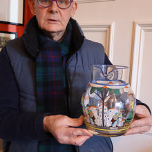 Load image into Gallery viewer, Large &amp; UNIQUE 1950s Portuguese Hand-Painted Large Glass Jug - with Comical Design Featuring People of Lisbon
