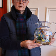 Load image into Gallery viewer, Large &amp; UNIQUE 1950s Portuguese Hand-Painted Large Glass Jug - with Comical Design Featuring People of Lisbon
