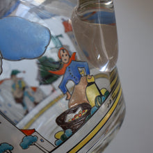 Load image into Gallery viewer, Large &amp; UNIQUE 1950s Portuguese Hand-Painted Large Glass Jug - with Comical Design Featuring People of Lisbon
