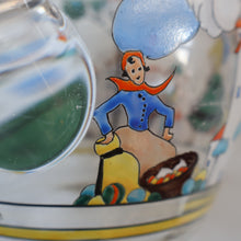 Load image into Gallery viewer, Large &amp; UNIQUE 1950s Portuguese Hand-Painted Large Glass Jug - with Comical Design Featuring People of Lisbon
