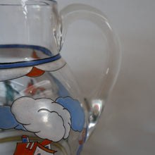 Load image into Gallery viewer, Large &amp; UNIQUE 1950s Portuguese Hand-Painted Large Glass Jug - with Comical Design Featuring People of Lisbon
