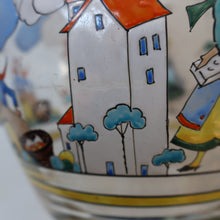 Load image into Gallery viewer, Large &amp; UNIQUE 1950s Portuguese Hand-Painted Large Glass Jug - with Comical Design Featuring People of Lisbon
