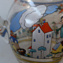 Load image into Gallery viewer, Large &amp; UNIQUE 1950s Portuguese Hand-Painted Large Glass Jug - with Comical Design Featuring People of Lisbon
