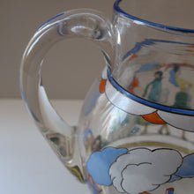 Load image into Gallery viewer, Large &amp; UNIQUE 1950s Portuguese Hand-Painted Large Glass Jug - with Comical Design Featuring People of Lisbon
