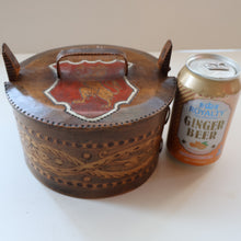 Load image into Gallery viewer, Antique SCANDINAVIAN Folk Art Bentwood Tine / Svepask Box with Crowned Lion Crest on the Lid
