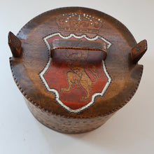 Load image into Gallery viewer, Antique SCANDINAVIAN Folk Art Bentwood Tine / Svepask Box with Crowned Lion Crest on the Lid
