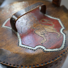 Load image into Gallery viewer, Antique SCANDINAVIAN Folk Art Bentwood Tine / Svepask Box with Crowned Lion Crest on the Lid
