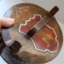 Load image into Gallery viewer, Antique SCANDINAVIAN Folk Art Bentwood Tine / Svepask Box with Crowned Lion Crest on the Lid
