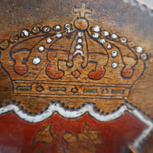 Load image into Gallery viewer, Antique SCANDINAVIAN Folk Art Bentwood Tine / Svepask Box with Crowned Lion Crest on the Lid
