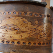 Load image into Gallery viewer, Antique SCANDINAVIAN Folk Art Bentwood Tine / Svepask Box with Crowned Lion Crest on the Lid

