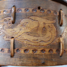 Load image into Gallery viewer, Antique SCANDINAVIAN Folk Art Bentwood Tine / Svepask Box with Crowned Lion Crest on the Lid
