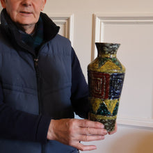Load image into Gallery viewer, 1960s Italian Vase with Unusual Mottled Glazes and Geometric Sgraffito Patterns
