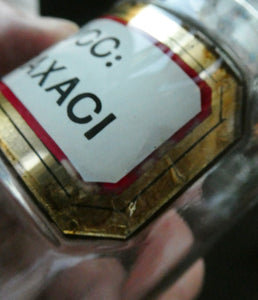Small Antique Clear Glass Chemist Bottle. SUCC: TARAXACI with Original Foil Label and Lozenge Stopper