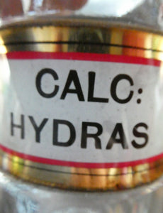 Antique Clear Glass Chemist Bottle. CALC: HYDRAS with Original Foil Label and Lozenge Stopper