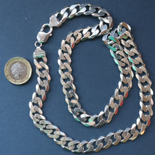 Load image into Gallery viewer, Heavy Sterling Silver Flat Curb Linked Chain. Marked 925 on the Claw Catch
