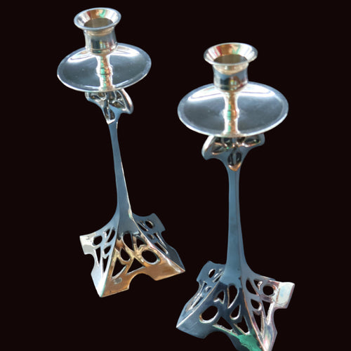 Decorative Silver Plate Pair of Vintage ART NOUVEAU WMF Style of Candlesticks
