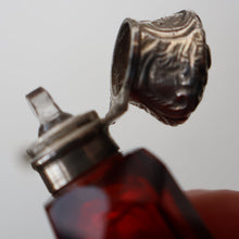 Load image into Gallery viewer, 1902. Antique EDWARDIAN Facet Cut Ruby Glass and Hallmarked Silver Topped Perfume Bottle
