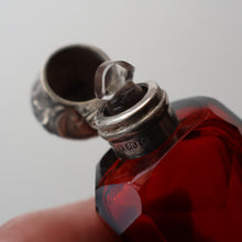 Load image into Gallery viewer, 1902. Antique EDWARDIAN Facet Cut Ruby Glass and Hallmarked Silver Topped Perfume Bottle
