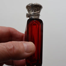 Load image into Gallery viewer, 1902. Antique EDWARDIAN Facet Cut Ruby Glass and Hallmarked Silver Topped Perfume Bottle
