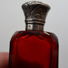 Load image into Gallery viewer, 1902. Antique EDWARDIAN Facet Cut Ruby Glass and Hallmarked Silver Topped Perfume Bottle
