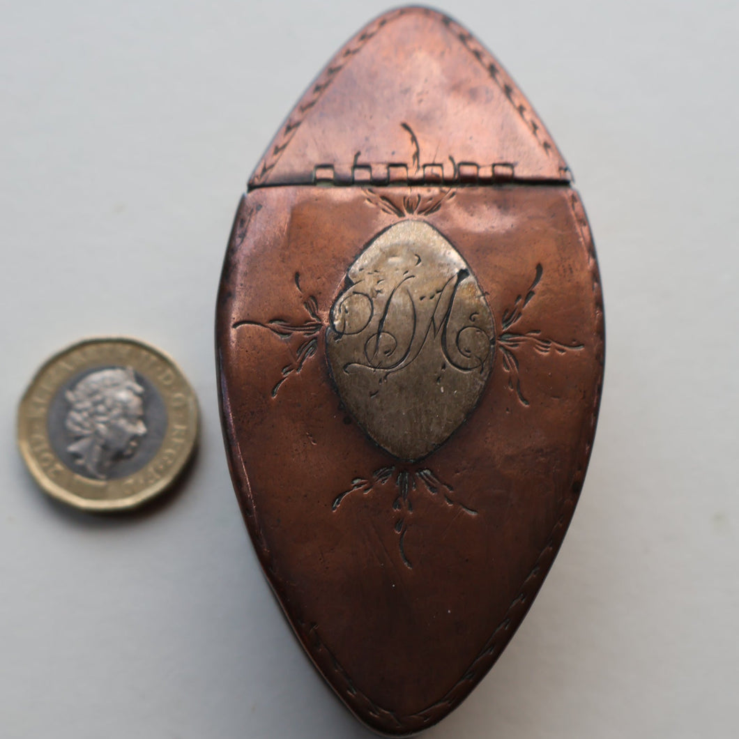 Antique Late 18th Century GEORGIAN Copper (Tin Lined) Navette Shaped Snuff Box