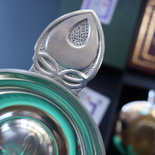 Load image into Gallery viewer, Contemporary Scottish Collectables. &quot;Dimple&quot; Round Hip Flask &amp; Pewter Rennie Mackintosh Quaich. Both Boxed
