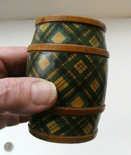  Antique Victorian Scottish Mauchline Ware TARTANWARE Bank or Money Box in the Shape of a Barrel