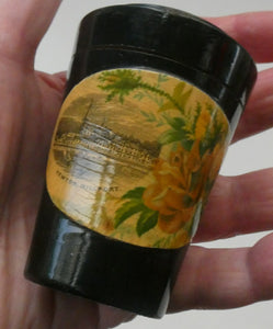 Antique 19th Century MAUCHLINE Ware Black Lacquer Tumbler Box