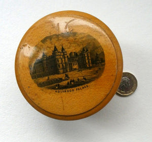 Antique SCOTTISH 19th Century MAUCHLINE Ware Trinket Box (c 1880), with an image of Holyrood Palace