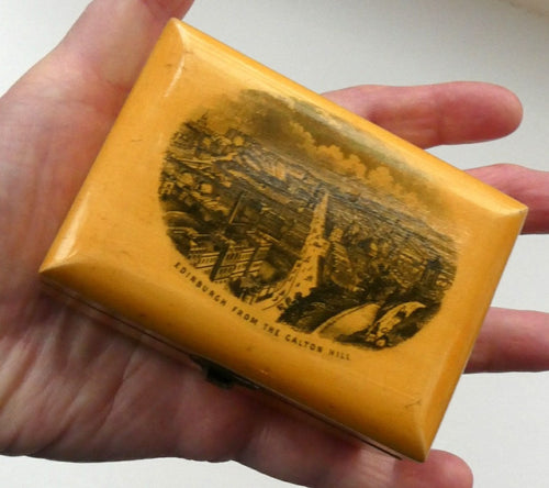 Antique 19th Century MAUCHLINE Ware Box. View of Edinburgh from Calton Hill on the Lid