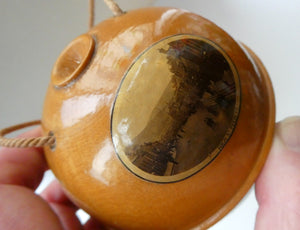 Antique 19th Century MAUCHLINE Ware String Box or Ball. View of Peebles, High Street