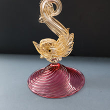 Load image into Gallery viewer, LARGE Vintage VENETIAN Glass Candlestick with Dolphin Detail &amp; Gold Aventurine Flecks. Attributed to Salviati. 10 1/4 inches
