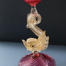 Load image into Gallery viewer, LARGE Vintage VENETIAN Glass Candlestick with Dolphin Detail &amp; Gold Aventurine Flecks. Attributed to Salviati. 10 1/4 inches
