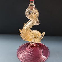 Load image into Gallery viewer, LARGE Vintage VENETIAN Glass Candlestick with Dolphin Detail &amp; Gold Aventurine Flecks. Attributed to Salviati. 10 1/4 inches
