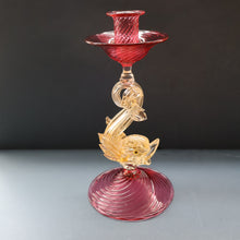 Load image into Gallery viewer, LARGE Vintage VENETIAN Glass Candlestick with Dolphin Detail &amp; Gold Aventurine Flecks. Attributed to Salviati. 10 1/4 inches
