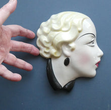 Load image into Gallery viewer, 1930s ART DECO Wall Mask by Cope &amp; Co. Art Deco Lady with Blonde Hair and Large Drop Earring
