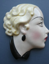 Load image into Gallery viewer, 1930s ART DECO Wall Mask by Cope &amp; Co. Art Deco Lady with Blonde Hair and Large Drop Earring
