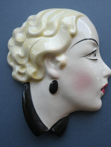 1930s ART DECO Wall Mask by Cope & Co. Art Deco Lady with Blonde Hair and Large Drop Earring