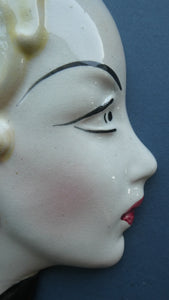1930s ART DECO Wall Mask by Cope & Co. Art Deco Lady with Blonde Hair and Large Drop Earring