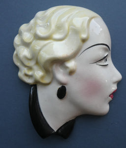 1930s ART DECO Wall Mask by Cope & Co. Art Deco Lady with Blonde Hair and Large Drop Earring