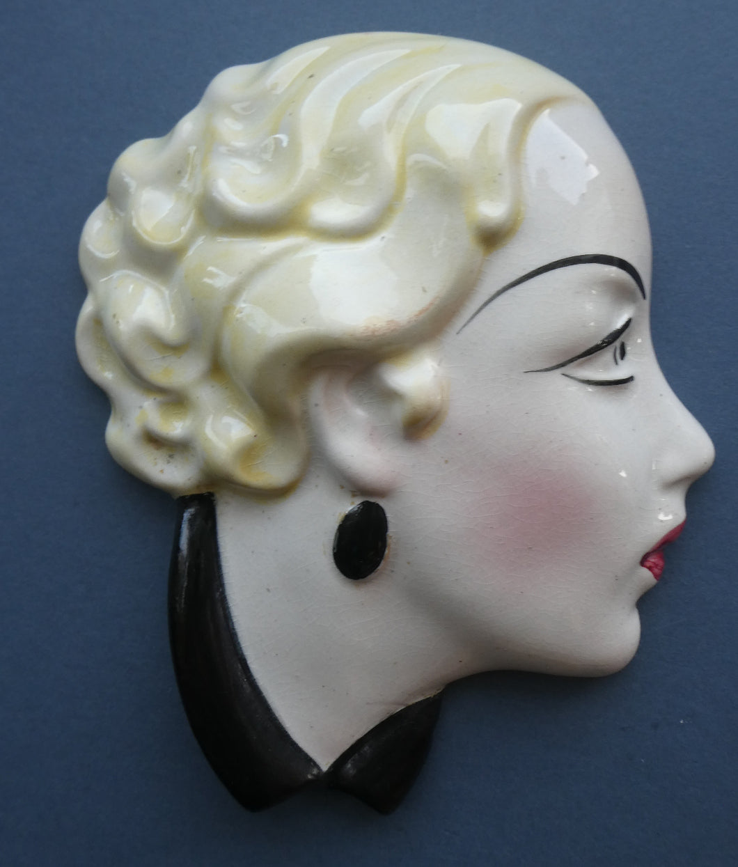 1930s ART DECO Wall Mask by Cope & Co. Art Deco Lady with Blonde Hair and Large Drop Earring