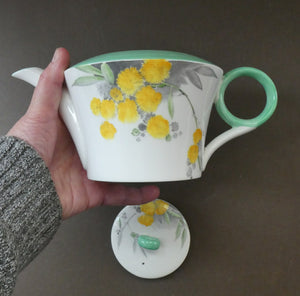 Rare SHELLEY 1930s Art Deco TEAPOT. Regal Acacia Pattern with Yellow Flowers