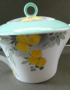 Rare SHELLEY 1930s Art Deco TEAPOT. Regal Acacia Pattern with Yellow Flowers