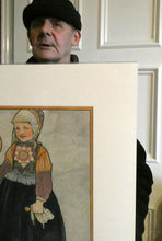 Load image into Gallery viewer, Original Large 1930s Colour Lithograph by Rie Cramer (1887-1977). Two Girls in Traditional Dutch Costume.
