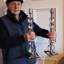 Load image into Gallery viewer, Contemporary Design. Top Quality HEATHFIELD &amp; Co PAIR of Tall Table Lamps with Columns of Cystal Balls &amp; Chrome Base
